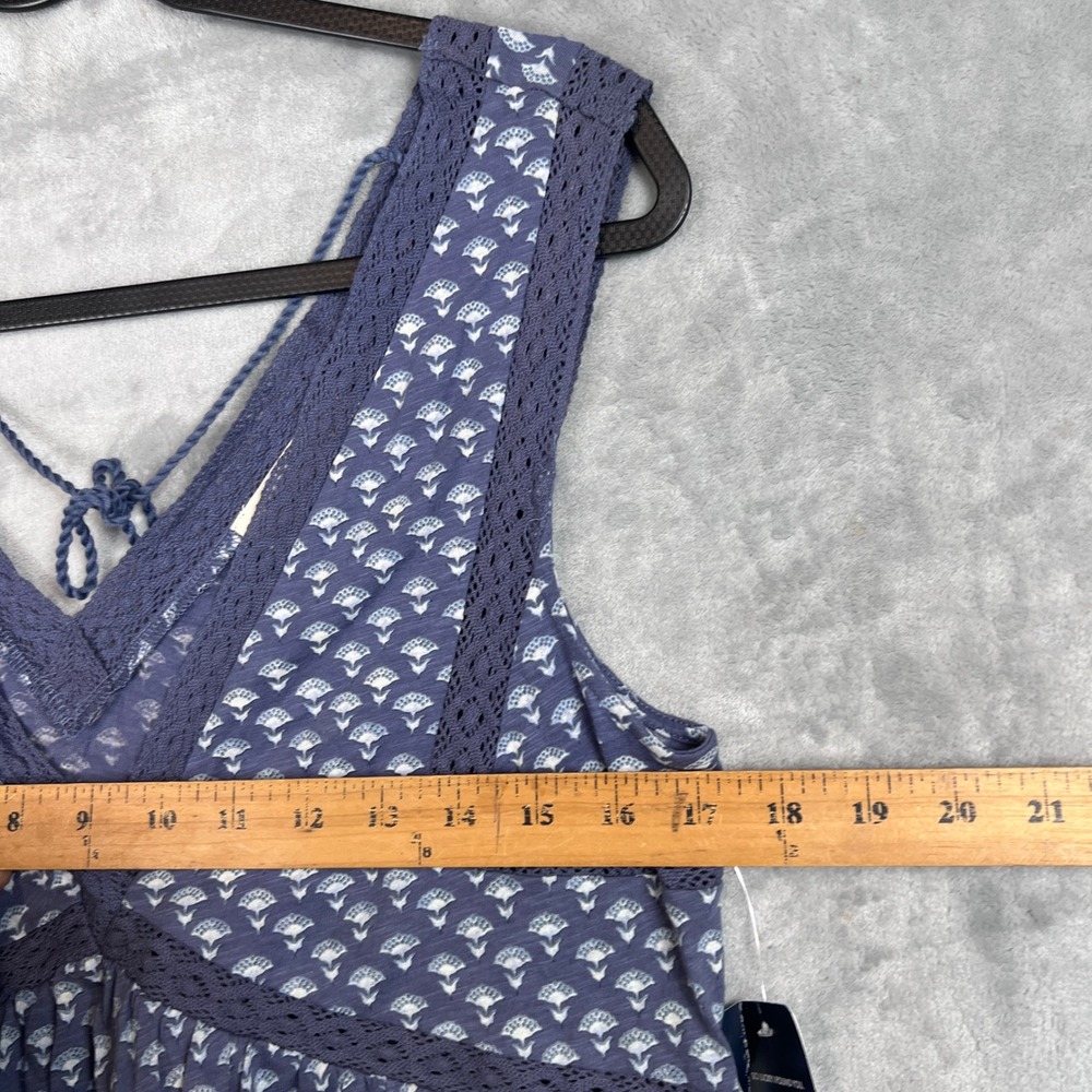 Lucky Brand Baby Doll Tank Top Blue Coquette Lace Trim V Neck Sleeveless Boho M - Picture 4 of 12